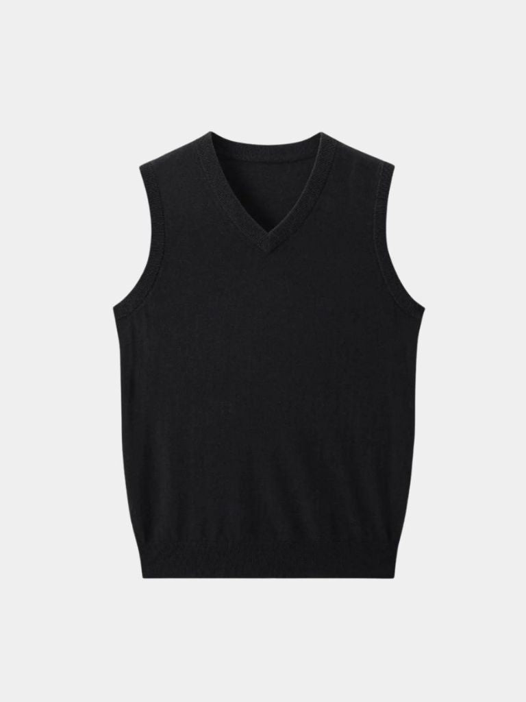 100% Cashmere V Neck Knit Vest - Cross & Crown
