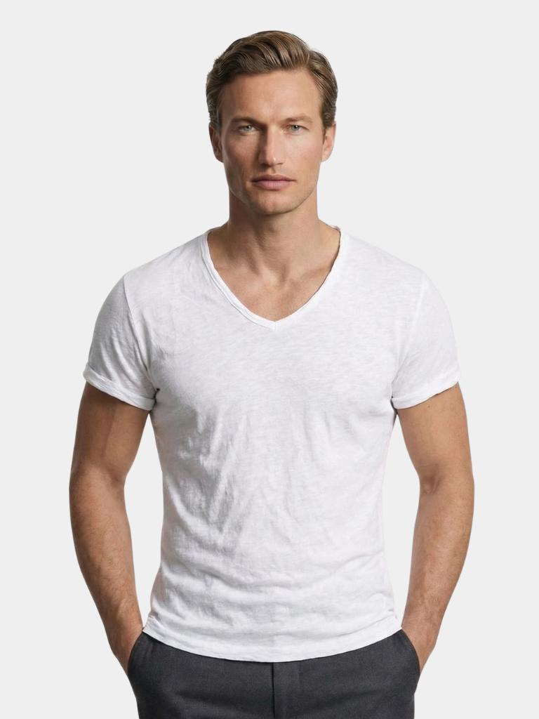 Albo Classic Linen V Neck T-Shirt – Cross & Crown