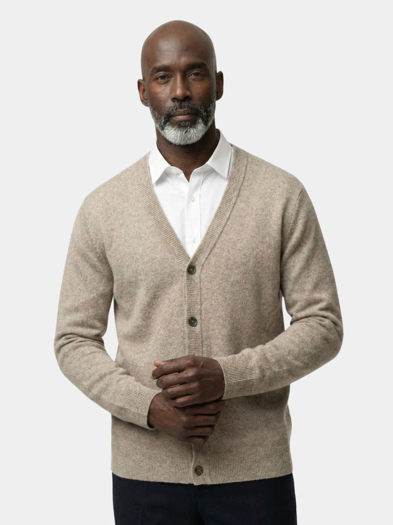 100% Merino Wool V Neck Knitwear Cardigan Sweater - Cross & Crown