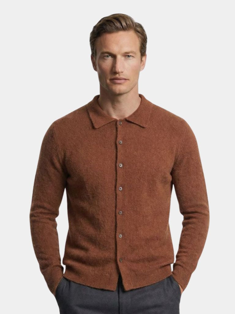 100% Cashmere Polo Cardigan - Cross & Crown