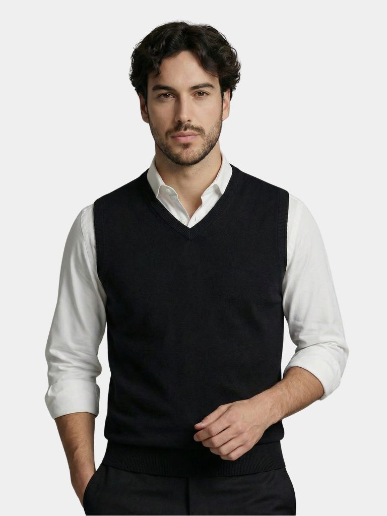 100% Cashmere V Neck Knit Vest - Cross & Crown