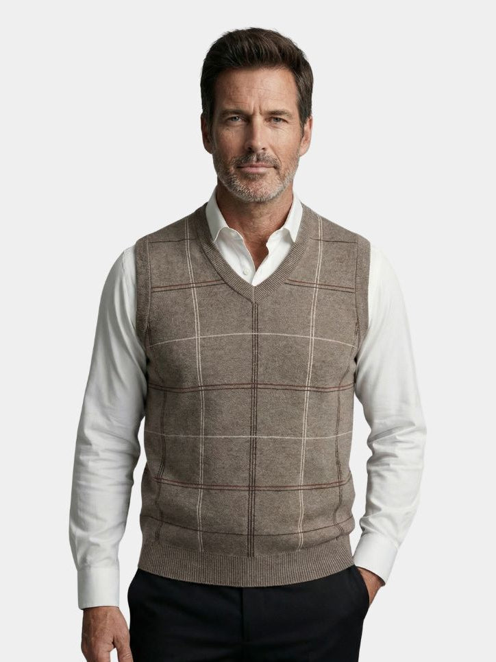 Academic Checkered Knit Vest - Cross & Crown