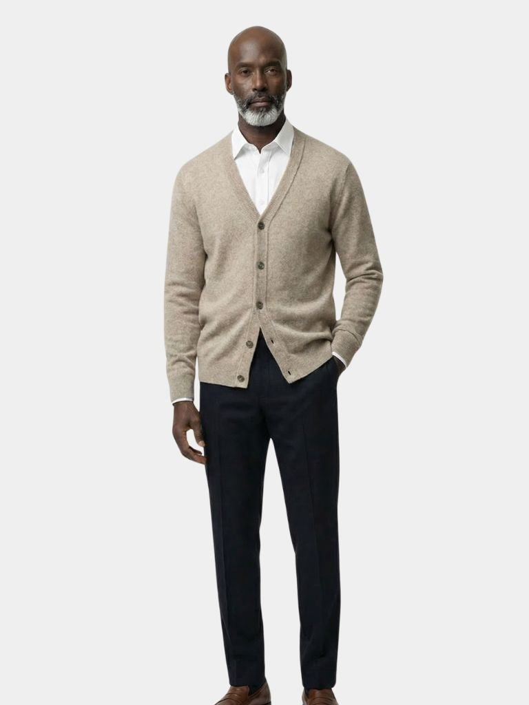 100% Merino Wool V Neck Knitwear Cardigan Sweater - Cross & Crown