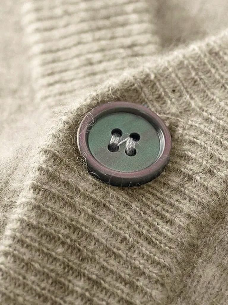 100% Merino Wool V Neck Knitwear Cardigan Sweater - Cross & Crown